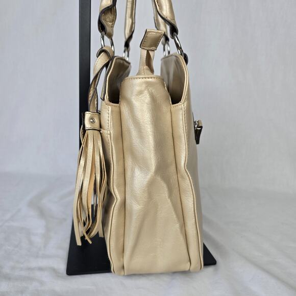 Ellen Tracy Leather Shoulder Bag Shimmer Gold Double Handle - Picture 15 of 16